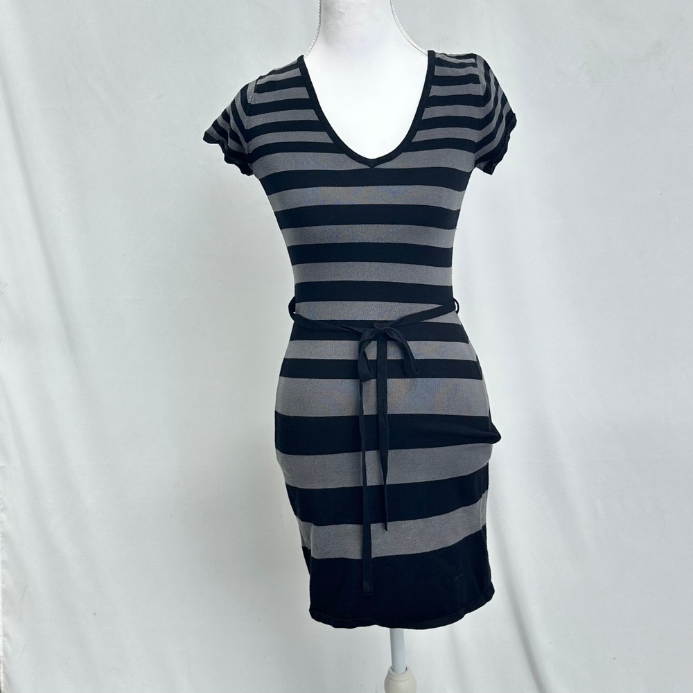 Derek Heart Women's S Bodycon Dress Black Grey‎ Striped Coquette Whimsygoth Alt